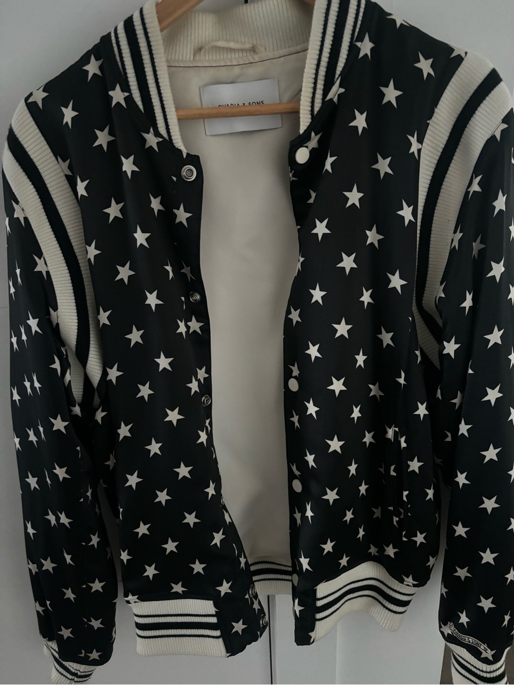 Olivia & Sons Star Silk Black & White Bomber Jacket